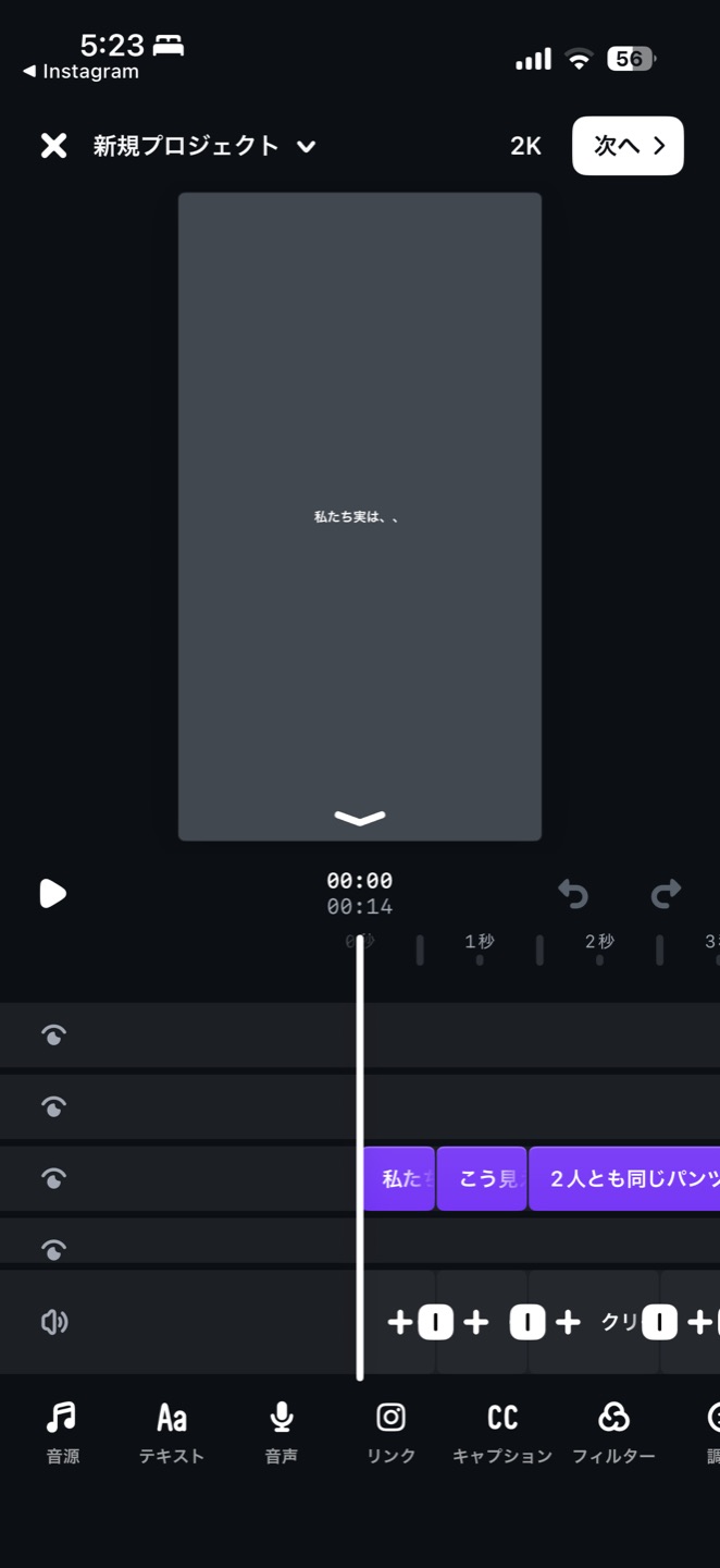 Editsの編集画面。テンプレートが読み込まれた新規プロジェクトが開いている